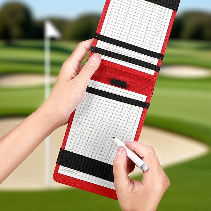 Premium Leather Golf Scorecard Holder, Score Card Holder Yardage Book Cover with Built-in Pencil Loop Black 6.9x4.3in