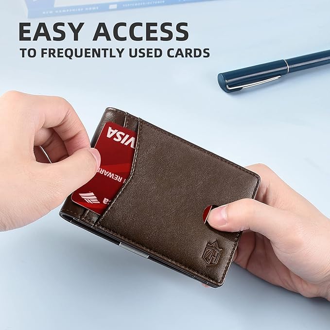 Zitahli Money Clip Wallets for Men,Slim Bifold Wallet 10-12 Cards, Mens Leather Wallet with ID Window,RFID Blocking Thin Minimalist Credit Card Holder,Gifts for Him