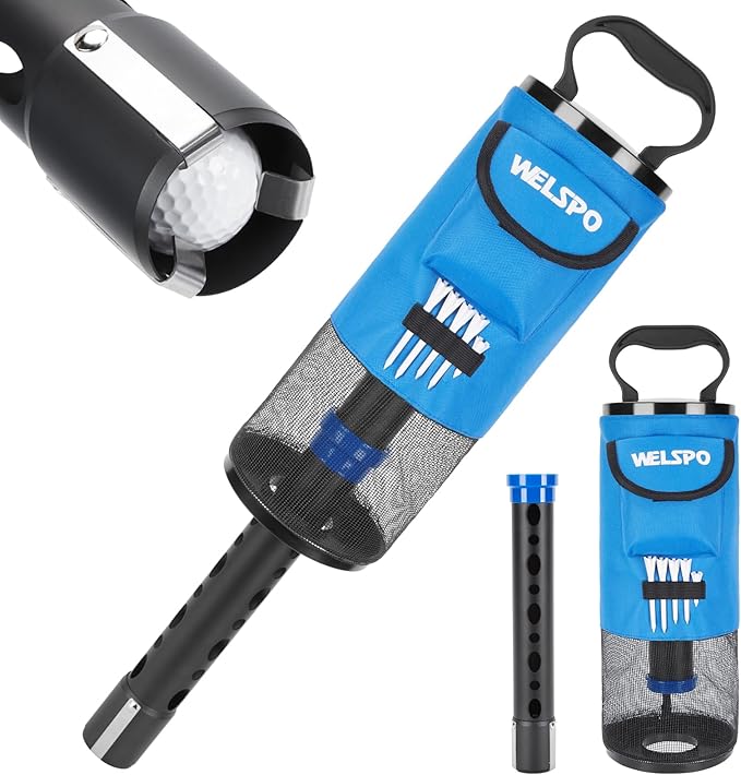 welspo Golf Ball Retriever, Portable Shag Bag Golf Ball Pick Up with Detachable Aluminum Alloy Tube, Golf Shag Bags Golf Ball Shagger Large Capacity Hold up to 70 Balls