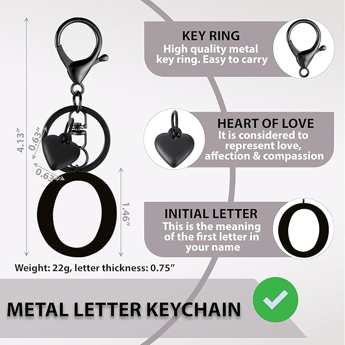 Metal Heart Alphabet Keychain for Women, Girls - Cute Initial Letter Accessories for Purse, Bag Charms and Backpack