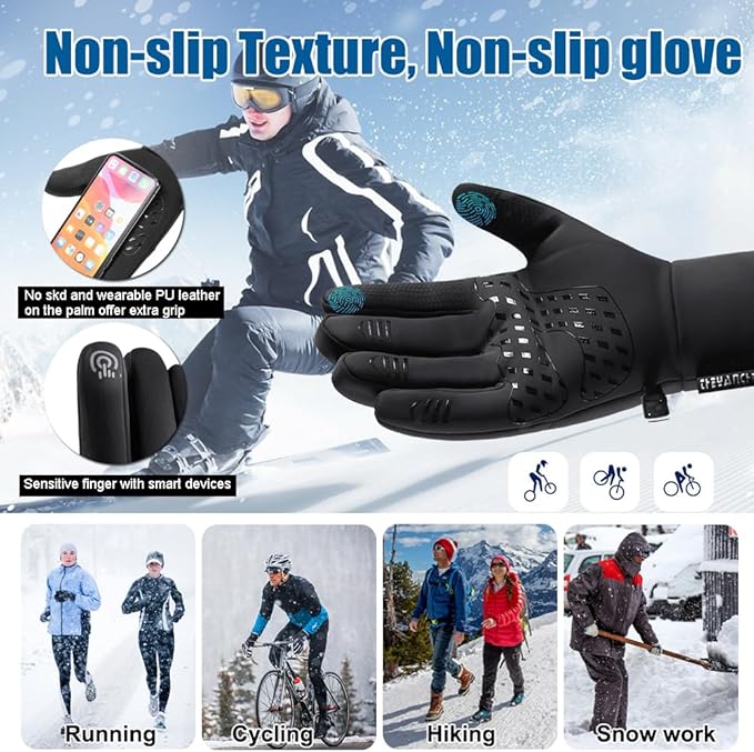 Winter Gloves for Men Women - Waterproof Thermal Glove for Cold Weather, Warm Gloves for Running Cycling, Snow Gloves with Touchscreen Finger