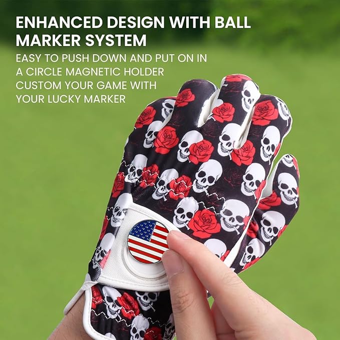 FINGER TEN Golf Gloves Men Right Handed Golfer Left Hand with Ball Marker 2 Pack Leather Breathable Comfortable Weathersof Grip Size Small Medium ML Large XL