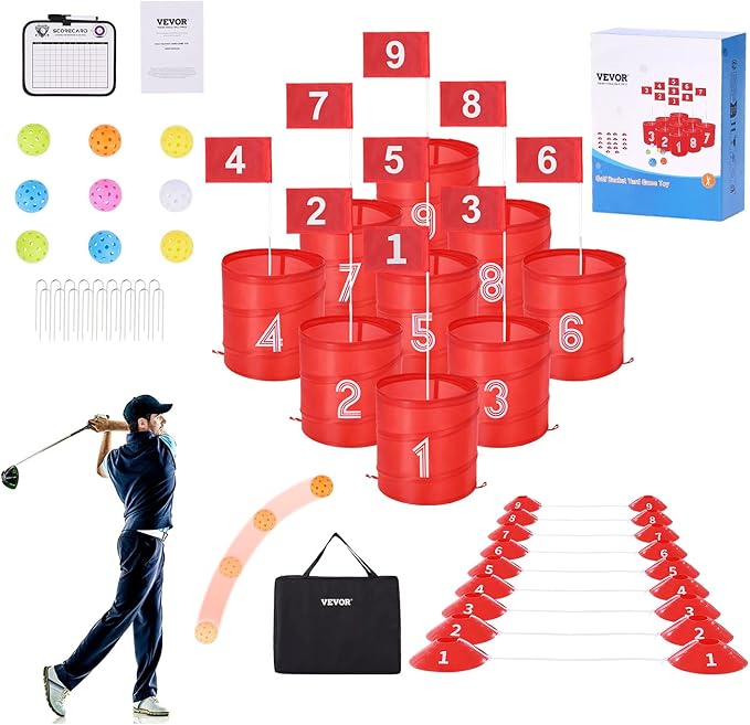 VEVOR Backyard Golf Game, 9 Hole Golf Course, Golf Game Practice Games, Golf Chipping Game for Family, Adults and Kids, Portable Outdoor Yard Golf Game for Lawn, Yard, Camping, Park, Beach