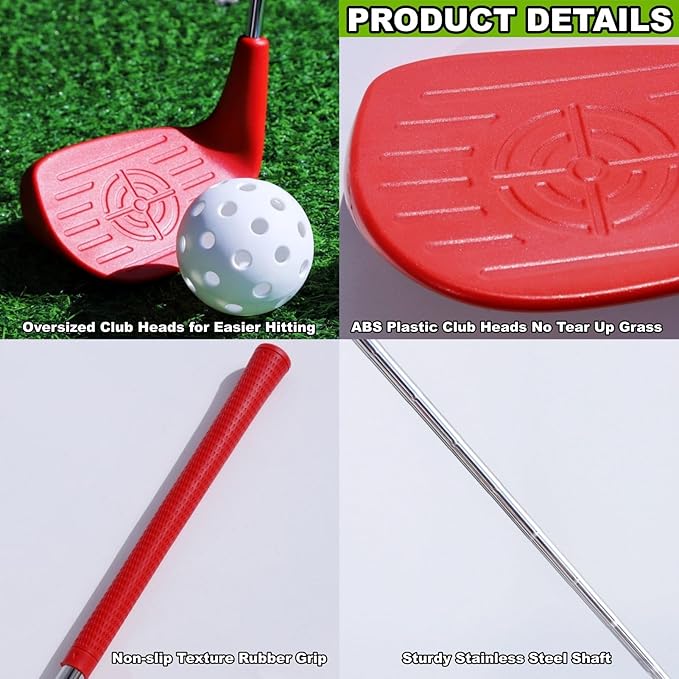 4 Pack 36" Backyard Golf Club Set with Oversize Heads & 12 Practice Balls, Play Outdoor Golf Yard Games for Adults, Hit Plastic or Foam Balls in Grass/Parks/Yards (Right Hand)