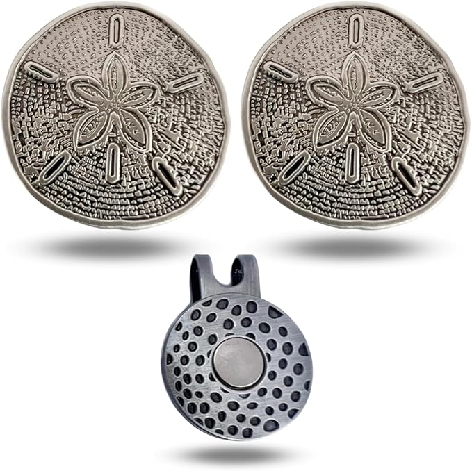 Full Metal Markers Sand Dollar Magnetic Metal Golf Ball Marker with Hat Clip for Men and Women - Unique Marker for Putting Green - Golf Accessories