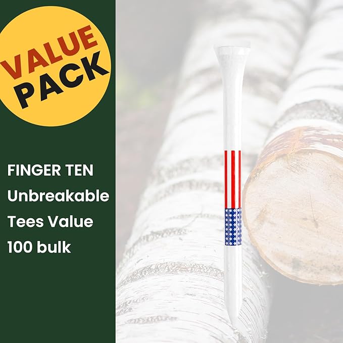 FINGER TEN Golf Tees Wood for Men Wooden Tee 1 1/2 2 3/4 3 1/4 Inch Western Birch Value 100 Pack, Reduce Friction Spin Tall Sturdy Base for Stability Long-Lasting Durability