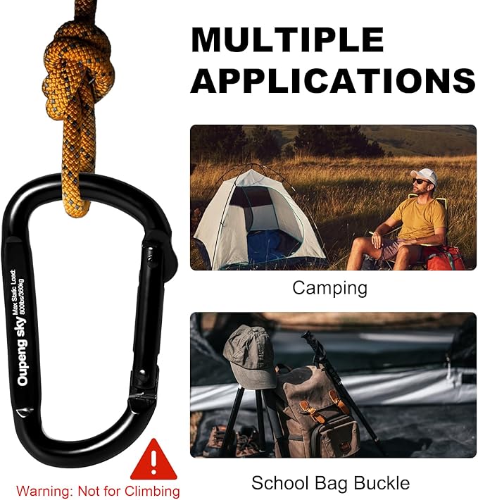 Carabiner Clip - Heavy Duty Carabiners Carabeaner D Ring Shape,Key Chain Clip Hook,Keychain Clip,Multipurpose for Camping, Hiking,Backpacking or Other Outdoor Activities.