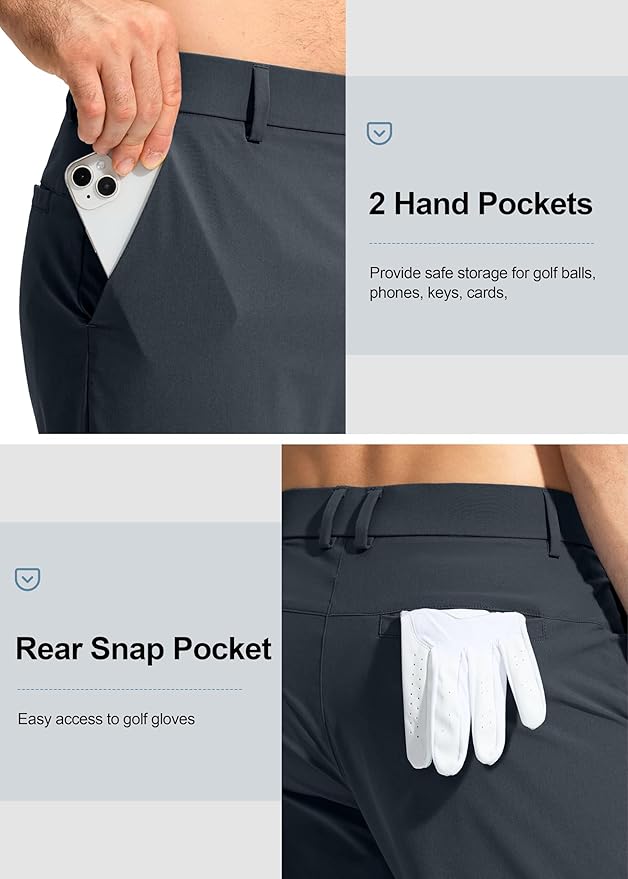 Pudolla Men's Golf Pants Stretch Work Dress Comfy Pants 30"/32"/34" Lightweight Quick Dry Casual Slacks Trousers with Pockets