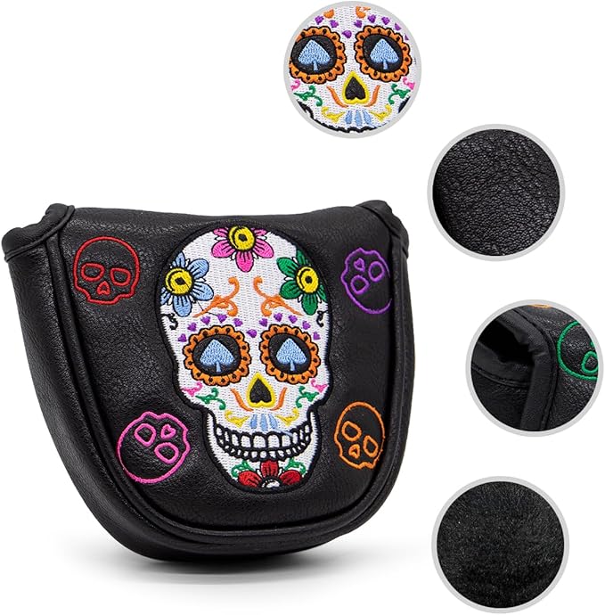 Montela Golf Club Covers,Colorful Skeleton Putter Cover Driver Covers Fairway Wood Headcover Hybrid Cover Leather Blade Putter Headcover Mallet for Brand