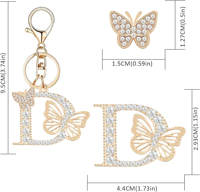 Gold Plated Alphabet Initial Letter Keyring Keychain for Women Girls Crystal Key Chains for Wallet Backpack Bag Charm