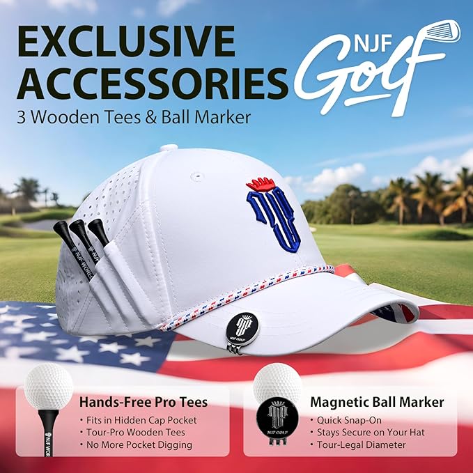 NJF Golf™ Hat Men - Breathable Mens Golf Hats, Adjustable Rope Snapback Cap, Convenient Cap with Tee Holder