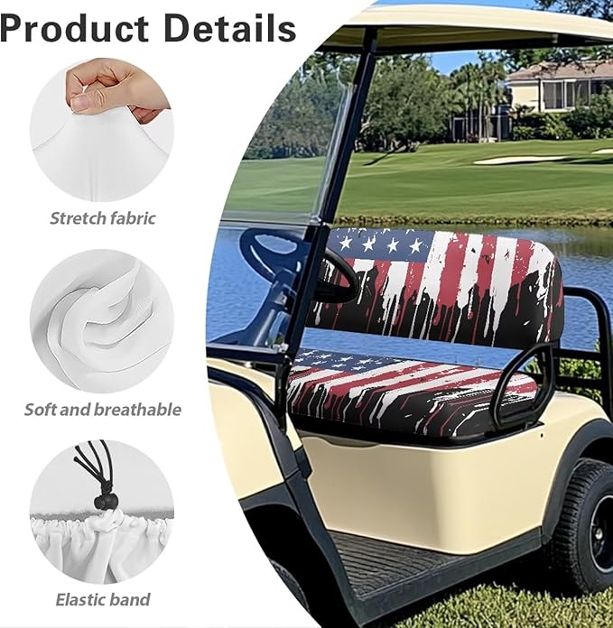 Golf Cart Seat Covers, Universal Fit & Nonskid Bottom Fits for Club Car 2 Person Seats Golf Carts