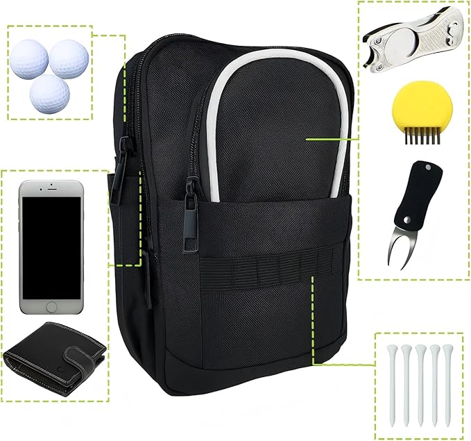 Golf Valuables Pouch & Golf Ball Carrier Bag with 3 Zipper Pockets, Holds 20–25 Balls for Tees & Accessories (Men & Women)