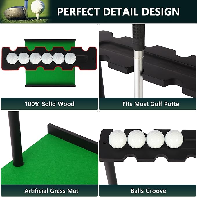 Golf Putter Stand for 9 Clubs & 7 Balls, Solid Wood Golf Club Rack, Golf Club Organizer Floor Stand, Golf Club Holder | Rustic Modern Design for Home, Office, Golf Course Accessories