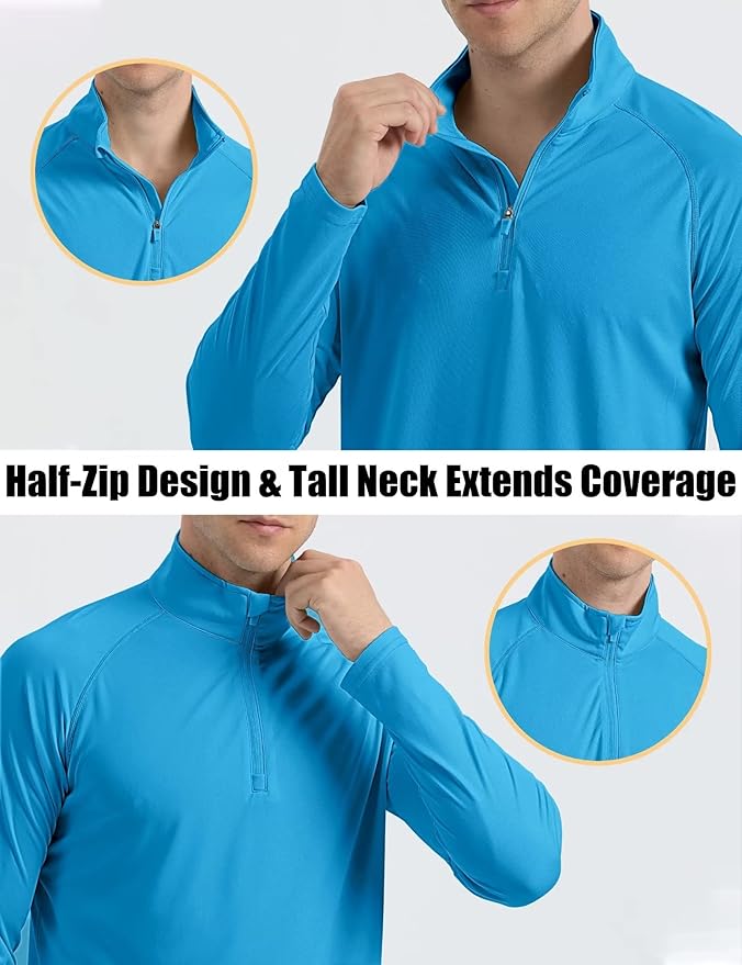 MAGCOMSEN Men's Long Sleeve Sun Shirts UPF 50+ Tees 1/4 Zip Up Fishing Running Rash Guard T-Shirts Outdoor Shirt