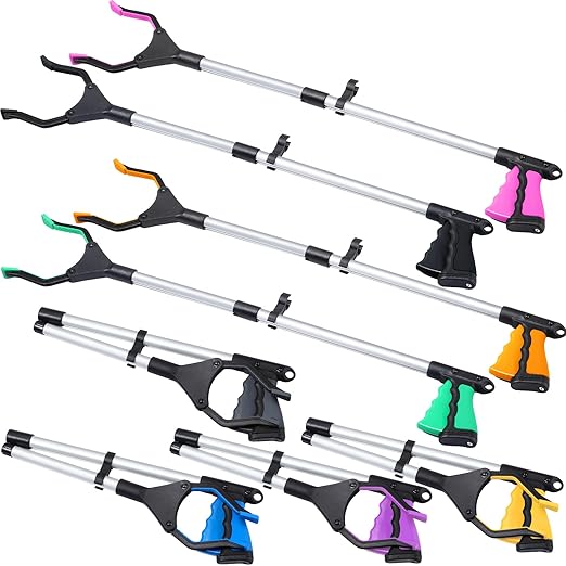 Ctosree 8 Pack 32" Trash Grabber Reacher Tool for Elderly, Foldable Litter Picker Upper, Lightweight Trash Pick up Stick, Long Handy Mobility Aids for Home Garden Arm Extension(Multicolor)