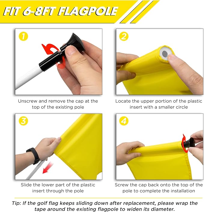 KINGTOP Golf Flag 20x14 Inch - Plain Yellow, 420D Nylon, Tube Inserted - Standard Putting Green Flags for Driving Range, Backyard Practice, Golf Courses, Country Club, 3-Pack