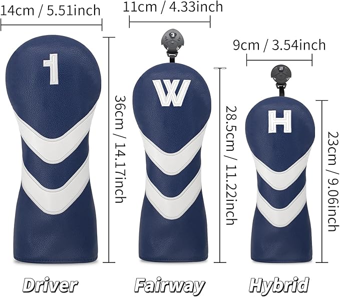Golf Head Cover Golf Club Blue Leather Headcovers Set Fits Driver Fairway Wood Hybrid Utility Putter Iron Wedge Headcover.