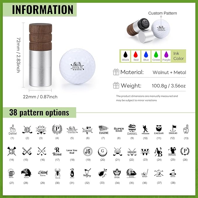 Personalized Golf Ball Stamp, Fast-Dry & Waterproof Ink Golf Ball Marker Stamp, Custom Self-Inking Golf Ball Marking Tool Gift for Men Golfers Dad