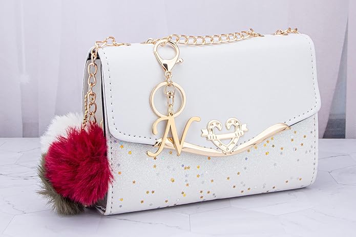 Cute Stainless Steel Gold Initial Letter Keychain for Women Girl, Charms for Key Handbag Backpack Bag, Personalized Gift