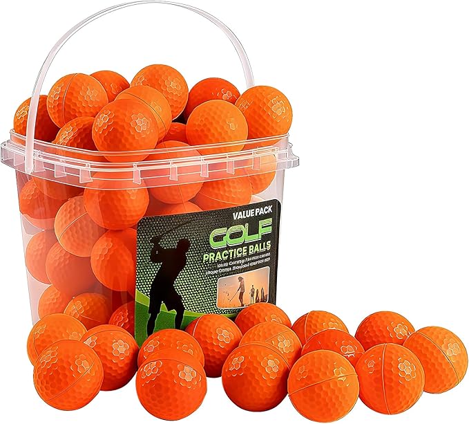 FINGER TEN Golf Practice Balls with Bucket Value 50 Pack, Soft Foam with Limited Flight for Safe Practice, Orange Yellow Pink Bright Colors for Indoor Outdoor Backyard Pool Use