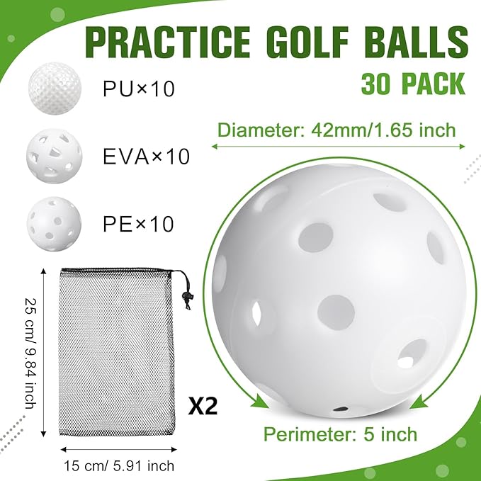 30 Pack Practice Golf Balls 42mm Rubber EVA Plastic Golf Training Ball High Visibility for Easy Tracking, Limited Flight, Hollow Airflow for Home Backyard Indoor or Outdoor