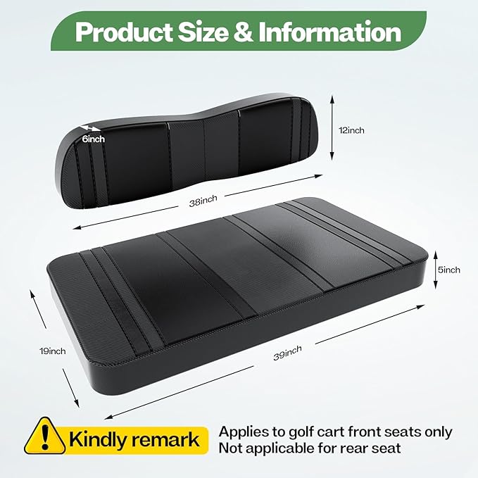 T TGBROS Golf Cart Seat Covers Fit for Yamaha Club Car EZGO Ordinary Front Rear Seat Cushion Waterproof Vinyl Leather Breathable Comfortable Replacement Black Seat Cover Anti-Scratch