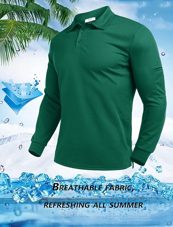 Deyeek Men's Polo Shirts Long Sleeve Golf Polo Shirts for Men Quick Dry UPF 50+ Sun Protection Polos Casual Collared Shirts