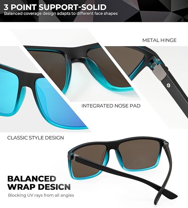 KALIYADI Polarized Sunglasses for Men and Women, Mens Sun Glasses with UV Protection for Driving Fishing Golf (3 Packs)