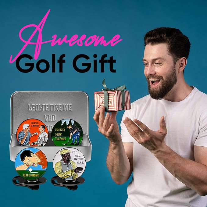 Golf Ball Markers Gift Set - Funny Golf Gifts for Men and Women Golfers (Happy)