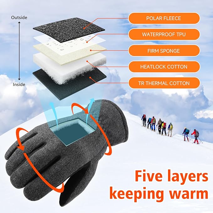 OZERO Winter Gloves for Men & Women: -30℉ Warm Thermal Running Cycling and Work Gloves for Men Cold Weather | Deerskin and Polar Fleece Insulated Winter Gloves Men