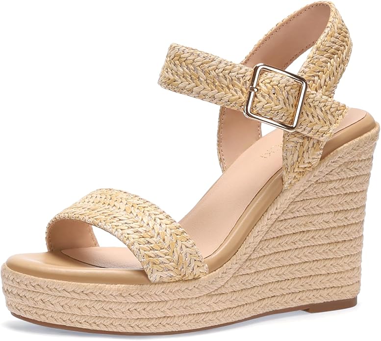 VICKI·VICKI Wedges for Women Platform Sandals Wedge Heels for Sandals Comfortable Summer Espadrille Shoes Ankle Strap&Open Toe
