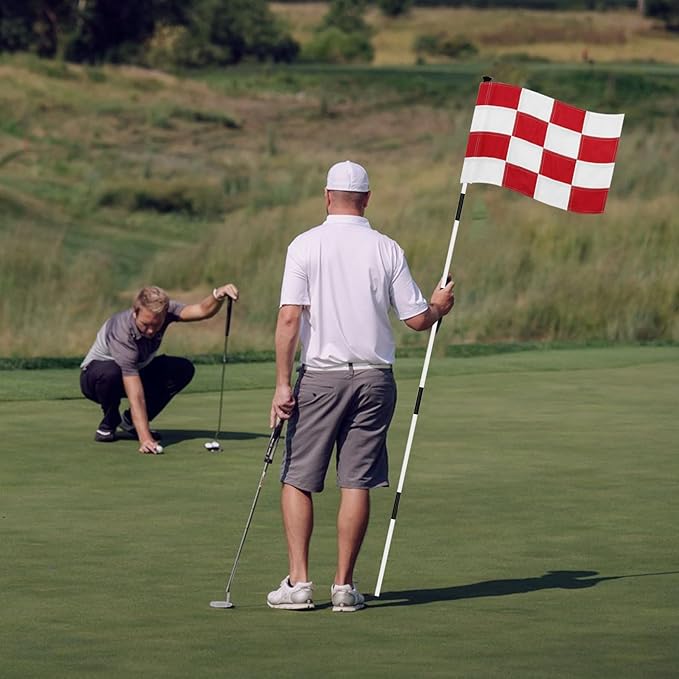 KINGTOP Checkered Golf Flag 20x14 Inch – Tube Inserted, 420D Nylon – Standard Putting Green Flags for Backyard Practice, Golf Courses, Country Club, Mixed Colors, 4-Pack