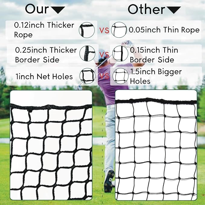 Golf Practice Net,Heavy Duty Nylon Golf Hitting Net,Golf Net Outdoor Indoor with Wire Hanging Kit,Golf Nets for Backyard Driving，Golf,Baseball, Hockey, Soccer（10/15/20/25/30ft