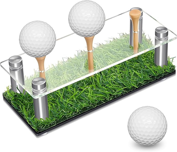 Menkxi Golf Ball Display Case Golf Ball Holder Stand Box with Black Base Acrylic Metal Turf Tee Memorabilia Show Decoration Office Gifts Decor(5.91 Inch)