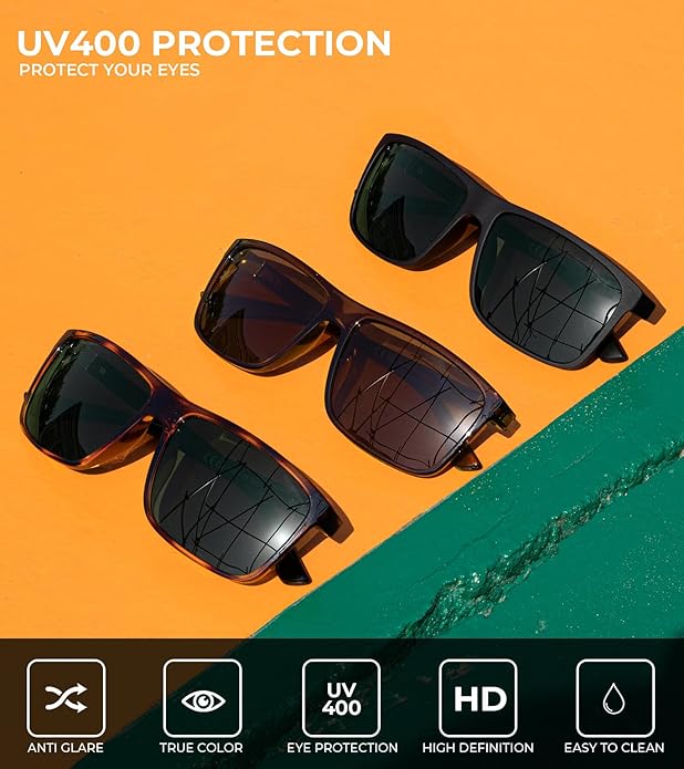 KALIYADI Polarized Sunglasses for Men and Women, Mens Sun Glasses with UV Protection for Driving Fishing Golf (3 Packs)