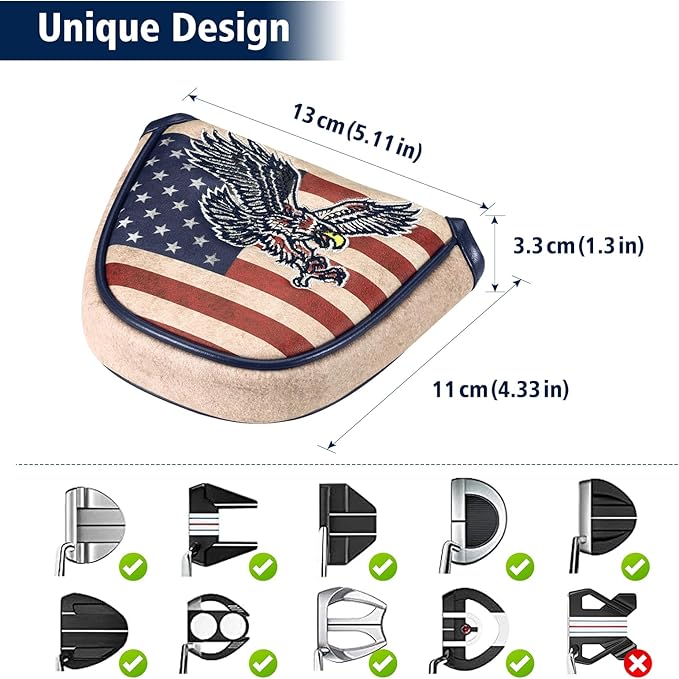 Golf Club Head Cover, Premium Leather Elegant Embroidery Fairway Wood Headcover Interchangeable No. Tags 3 4 5 7 X, Mallet Putter Cover with Magnetic Closure