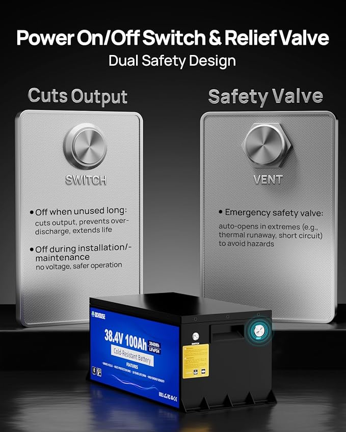 DC HOUSE 36V 100AH Cold-Resistant Metal Case Lithium Battery Golf Cart, Low Temp Discharge Down to -22°F, ≥95% Capacity Retention in Winter, 200A BMS, Bluetooth & LCD Monitor, Peak Current 700A