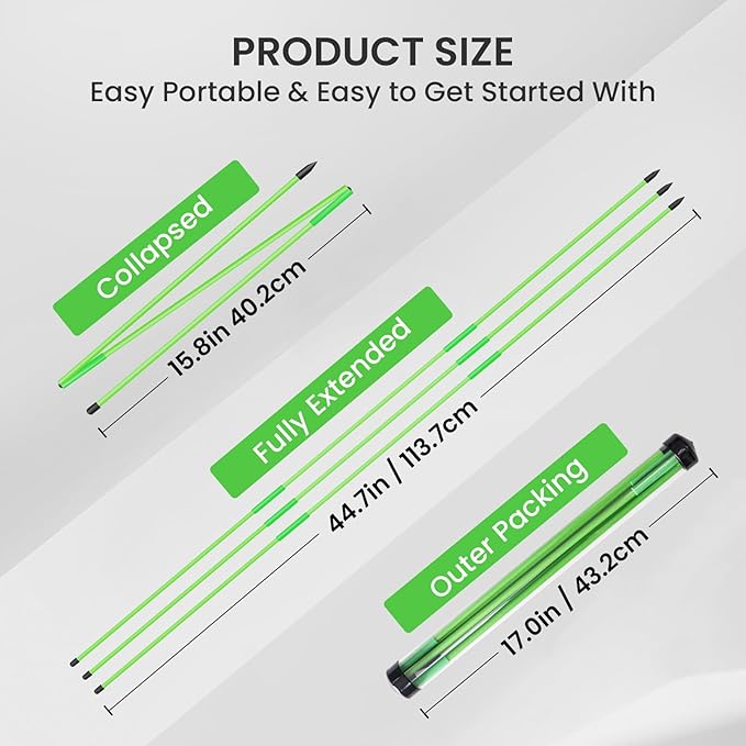 FINGER TEN Golf Alignment Sticks Rods Swing Trainer Tools 48 Inch 2 Or 3 Pack, Fits in Golf Bag Tour Stickers Practice Training Aid
