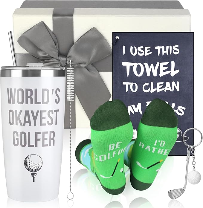 Golf Gifts For Men,Golfing Accessories Gifts For Golfer Lovers,Funny Golf Towel for Him,20 OZ Golfing Tumbler for Dad,Father,Boyfriend,Brother,Birthday Christmas Gift for Men