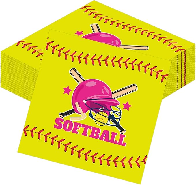 Softball Party Napkins Decorations, Disposable Paper Softball Napkins Supplies Pack of 50, Sports Baby Shower Birthday Party Decor Size 6.5 Inch