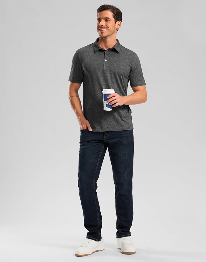 Golf Shirts Heather Polo Short Sleeve Dry Fit Lightweight Moisture Wicking Collared Shirts Casual Athletic Business