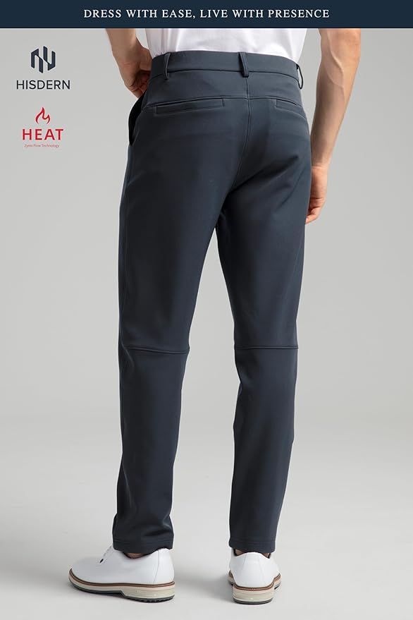 HISDERN Heat 701 Men's Thermal Golf Pants Stretch Fleece 30"/32" No Iron Comfy for Winter Business Casual with Pocket