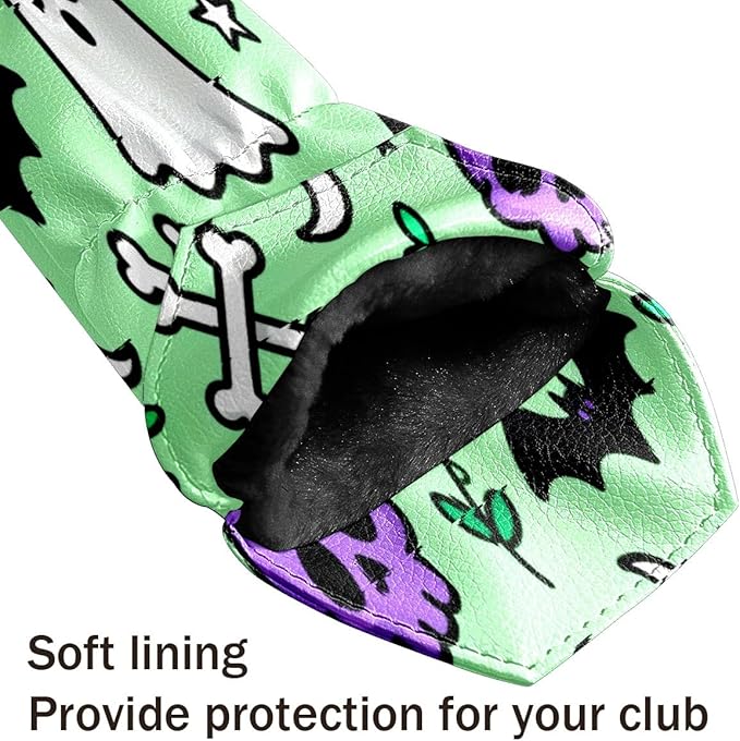 3 Pack PU Leather Golf Club Head Covers - Driver, Fairway Wood & Hybrid, Funny Golf Accessories, Ideal Golf Gift Colorful Line Seashell
