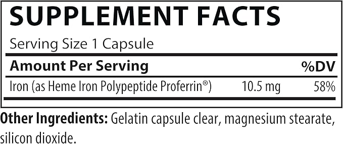 Proferrin Clear 30ct | US Made heme Iron for high Absorption, Easy on GI Tract | Natural, NSF Certified, dye Free