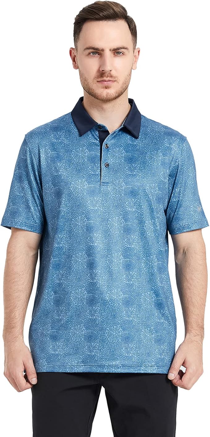 Golf Shirts for Men Dry Fit Short Sleeve Print Performance Moisture Wicking Polo Shirt