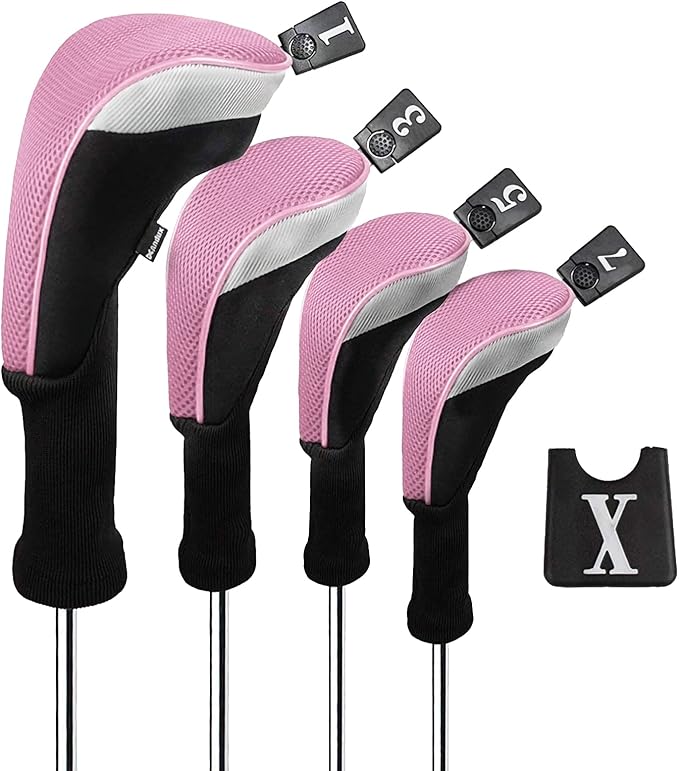 Andux 4pcs/Set Mesh Golf 460cc Driver Fairway Wood Club Head Covers Long Neck with No. Tags