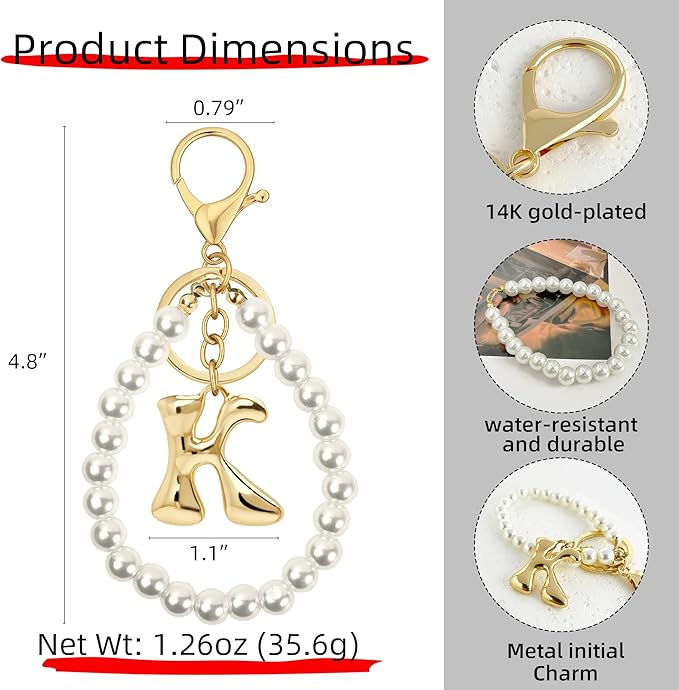 Gold Bubble Heart, Cherry, Bow & More Designs Letter Initial Keychain Bag Charms – Cute Purse Charms for Handbags