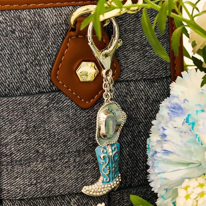 Madison Tyler Western Cowboy Boots Cherry Bow Bubble Tea Strawberry Cute Keychain | Bag Charms for Handbags Purse Charms