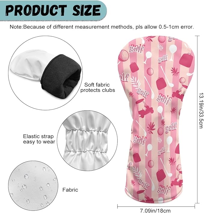 Golf Club Head Covers for Club Protective, Waterproof PU Leather Driver Fairway Wood Hybrid Head Cover